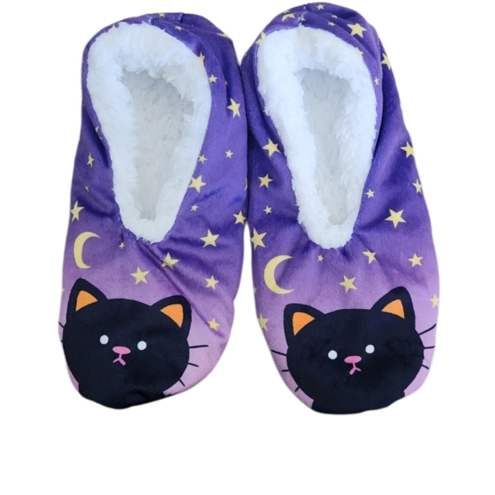 FUZZY SLIPPERS CAT WITH MOON & STARS SZ OS NWT